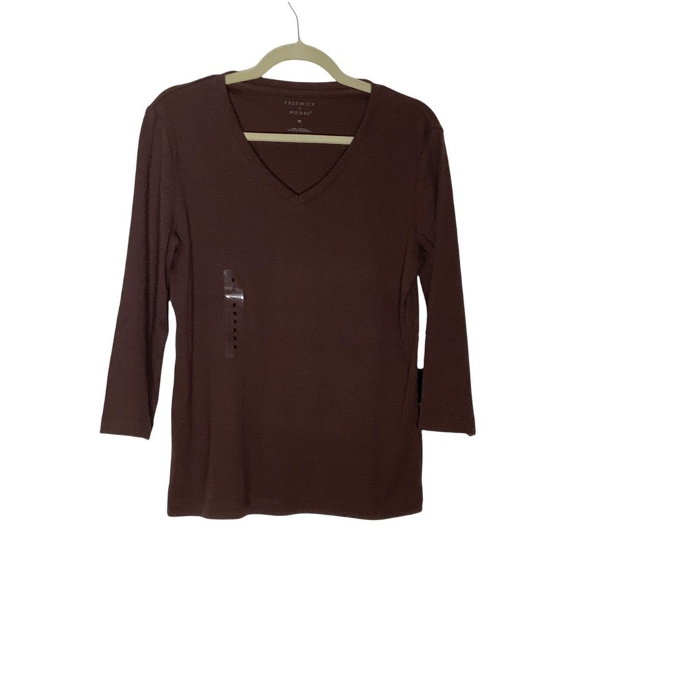 PRESWICK & MOORE brown cotton long sleeve tee shirt. Size M NWT